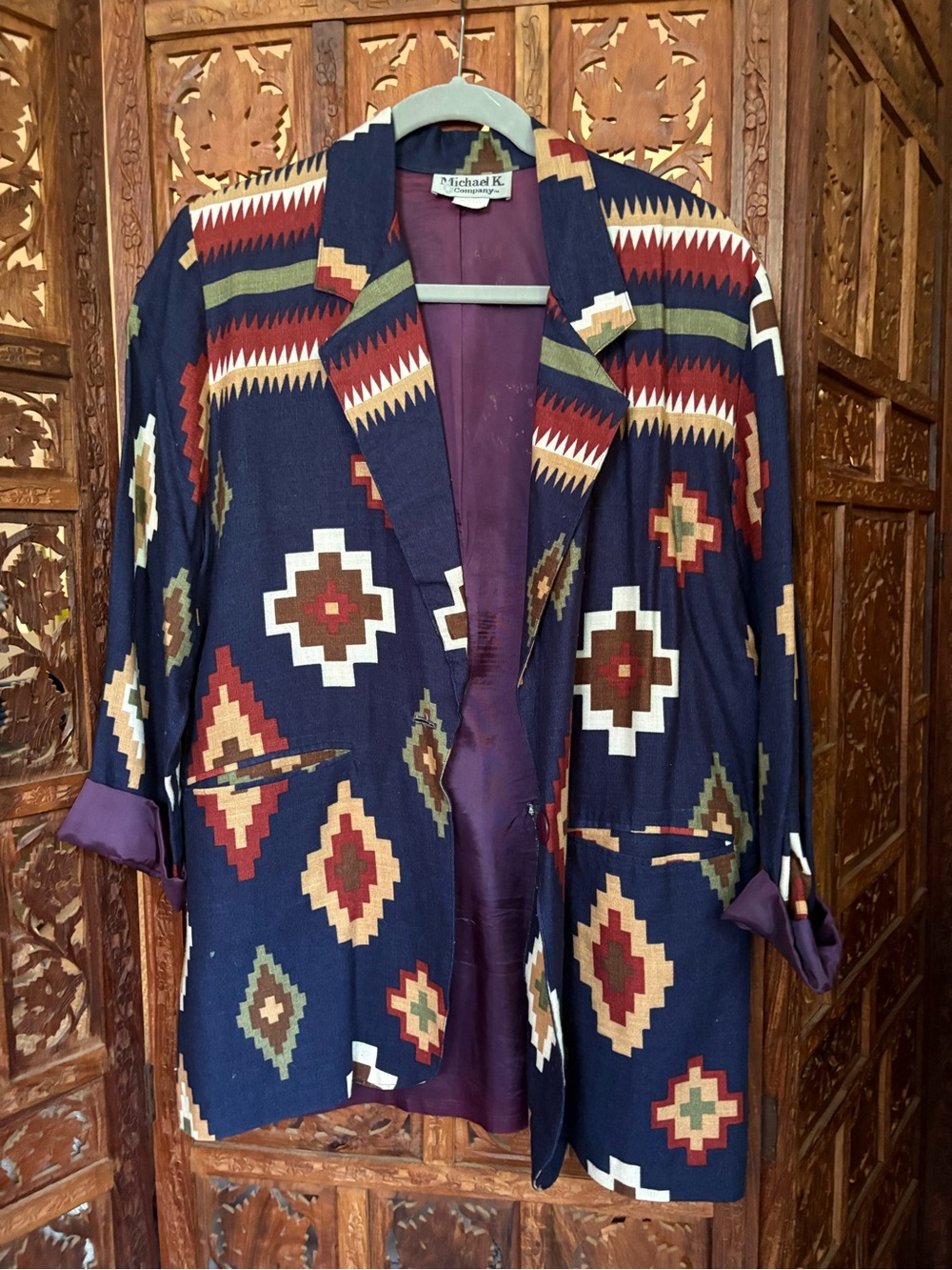 Vintage Aztec Print Blazer | Boho Western Statement Jacket | Micheal K. Company